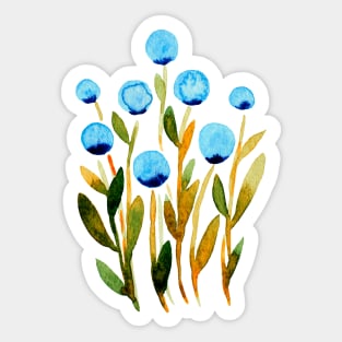 Simple watercolor flowers - green and blue Sticker